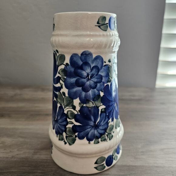 Vintage Hand Made Poland Mug Stein Hand Painted Blue White Floral Cottage Polish - Picture 6 of 12